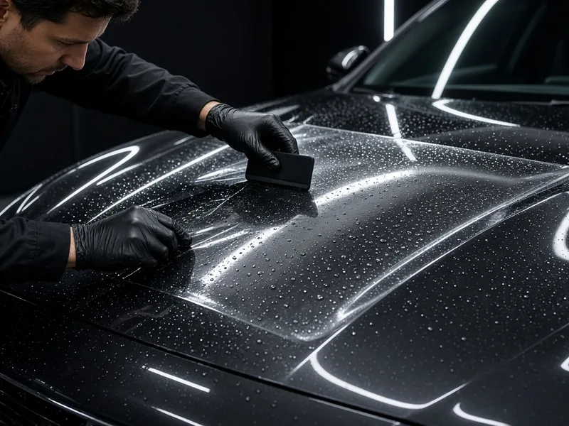 Paint protection film being applied to a car bonnet in Bolton